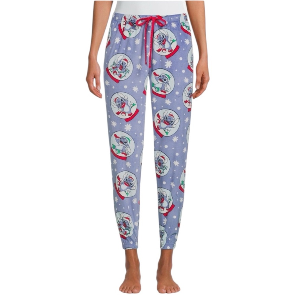 Disney Stitch Christmas Pajama Pants Women Small Fleece Jogger with Pockets - Picture 3 of 12